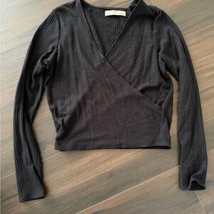 Abercrombie & Fitch Black Long Sleeve Wrap Top